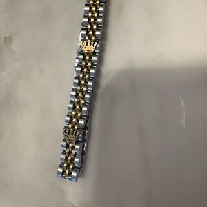 Two-Tone Metal Bracelet with Crown Detail